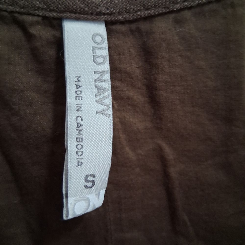 Old Navy Brown Linen Cotton Slip Mini Shift Dress Ruffle Neck Lined Size Small - Picture 4 of 7